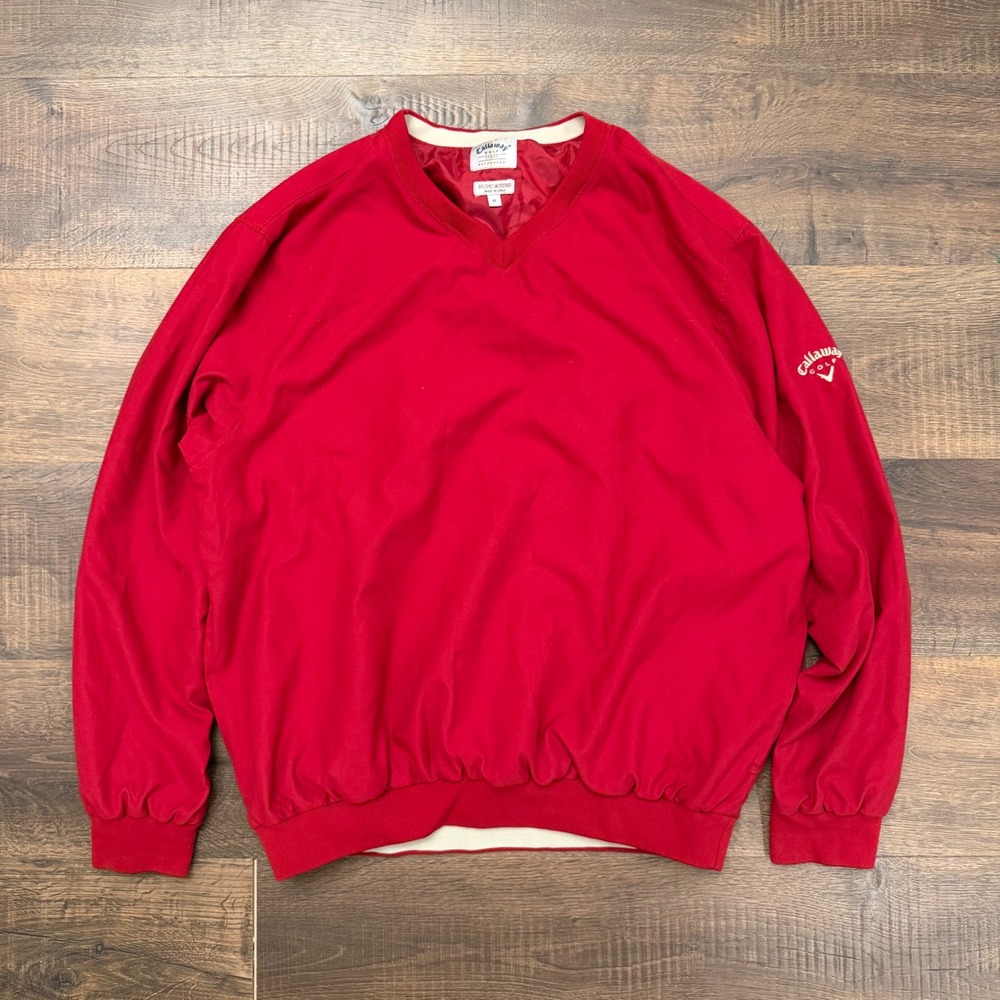 Callaway Golf Sport Red Brushed Microfiber V-Neck Windbreaker Pullover Mens M